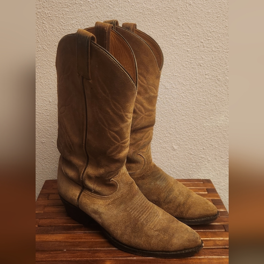 Vintage 70s Tony Lama #6987 Black Label Suede Leather Cowboy Western Boots 8.5D